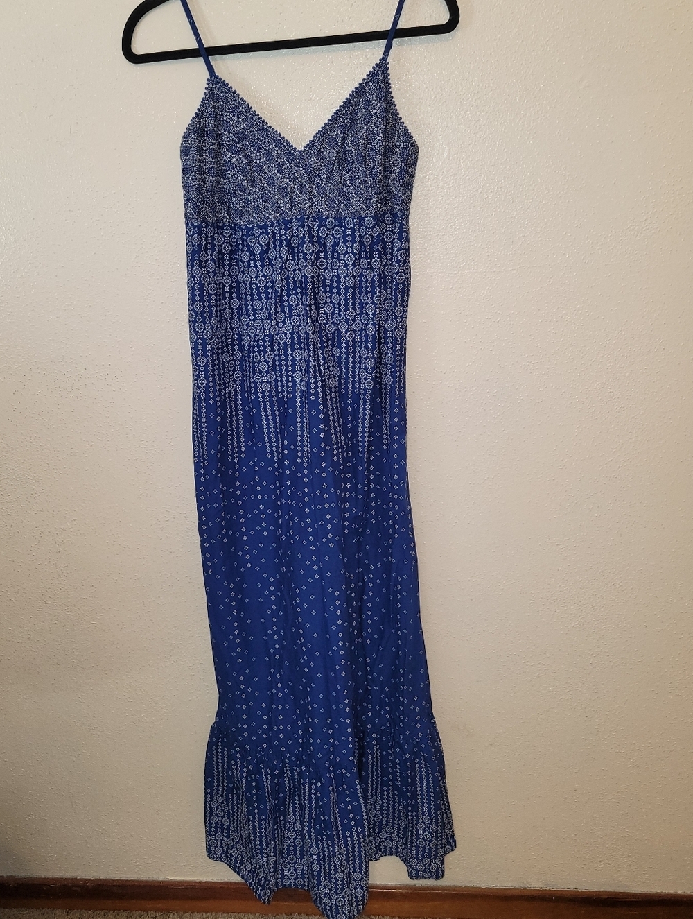 American Eagle Outfitters Blue Printed Spaghetti-Strap Maxi